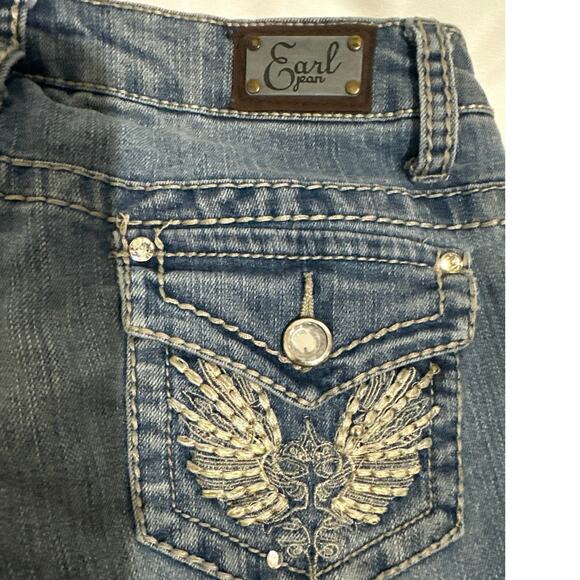 Earl blue jean, flair bottoms, with bling back pockets, womens size 0 - Picture 10 of 10